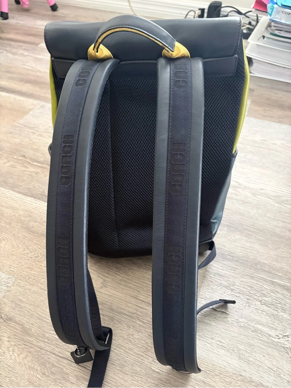 Coach Men's Two-Tone Navy and Lime Green Backpack